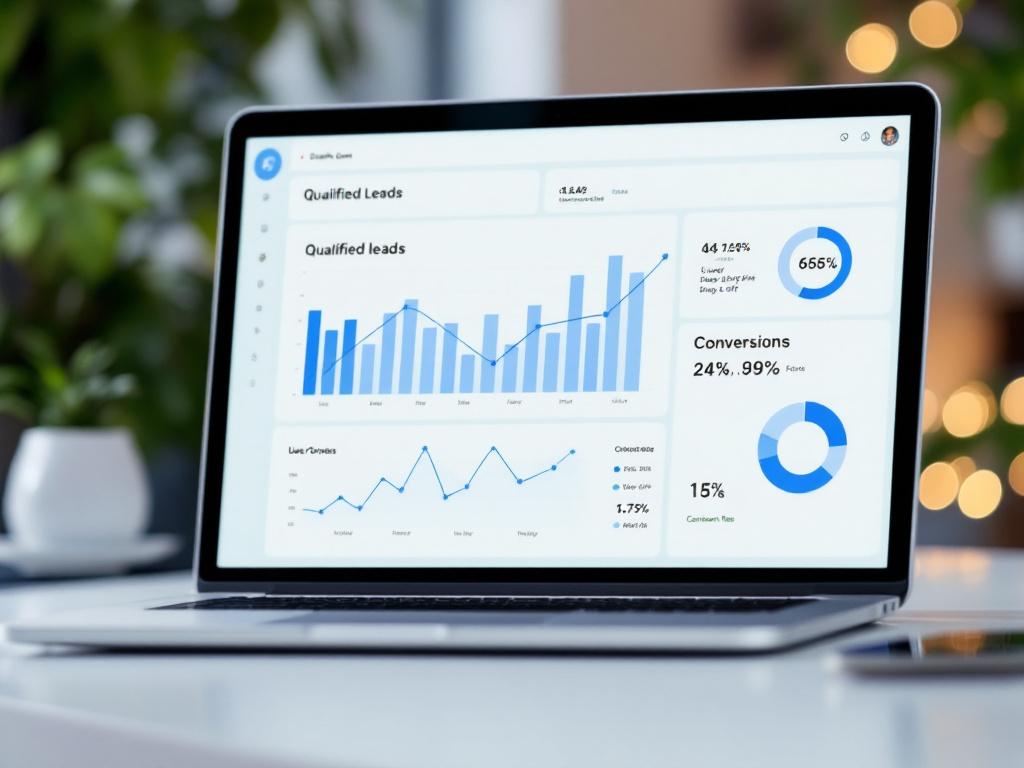Zeigt ein übersichtliches Dashboard mit KPIs wie Leads, Absprungraten und Conversions.