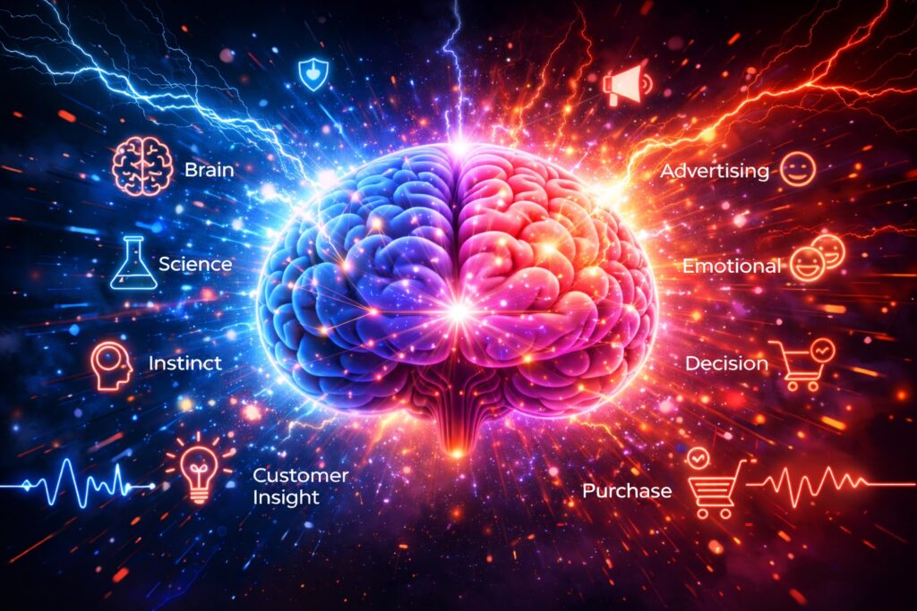 Brein met emotionele elementen en iconen