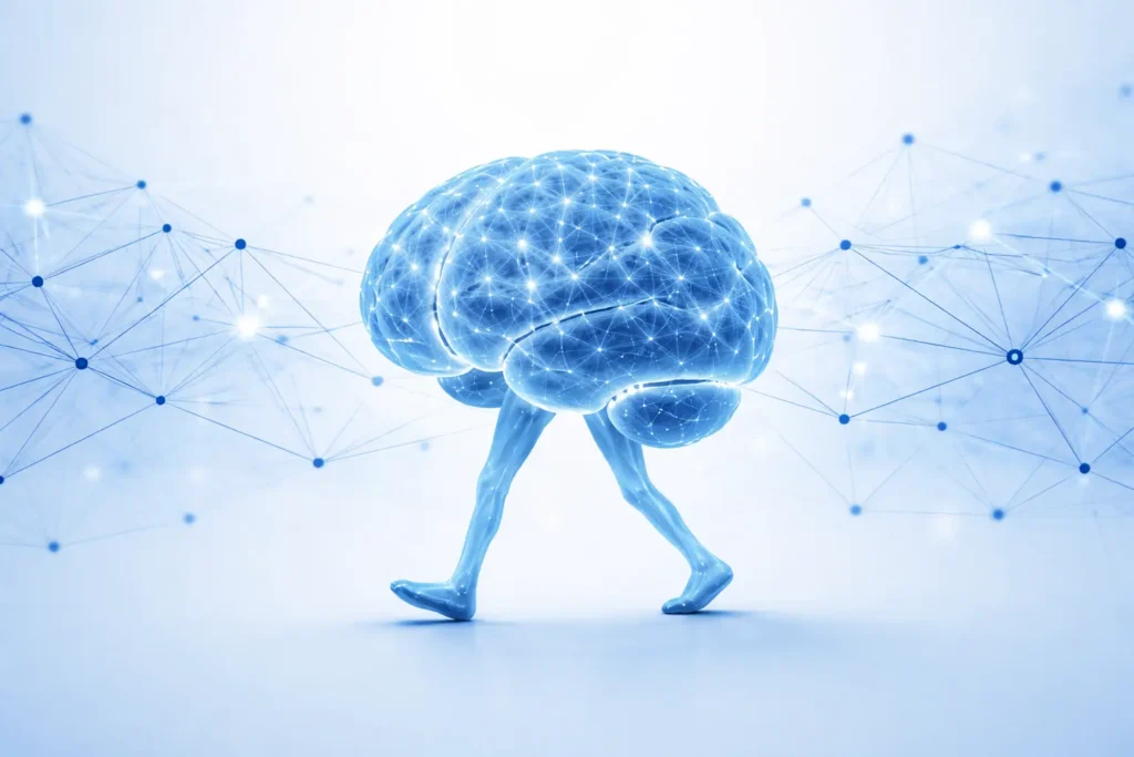 Gehirn mit Beine-blaue Hintergründ mit Netzwerken